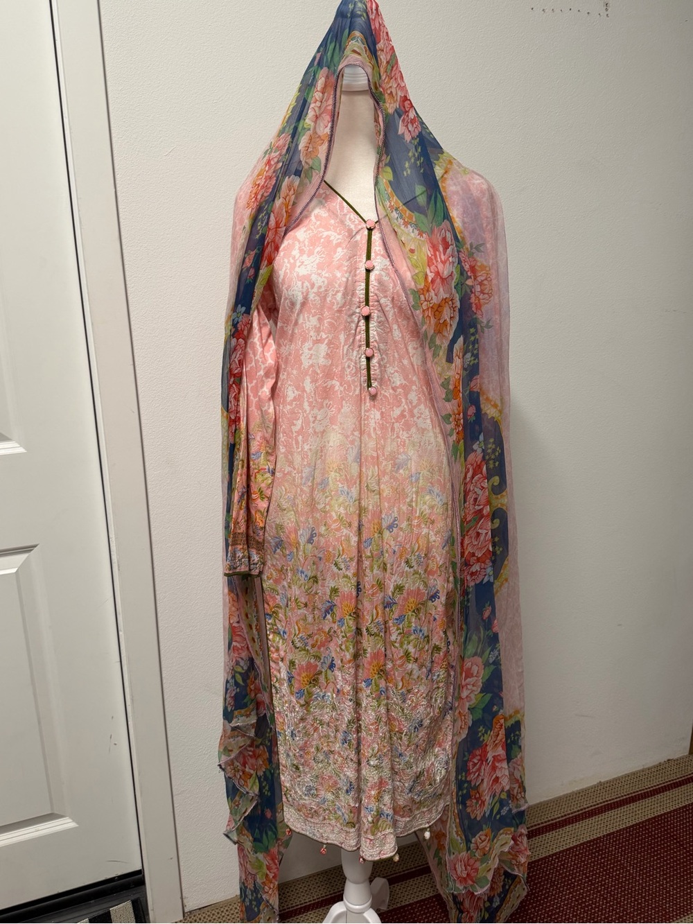 Pink Floral Pakistani 3 Piece Suit Cottagecore Fairy Garden Dupatta